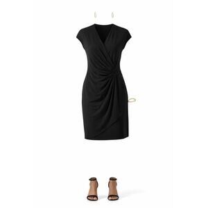 Tommy Bahama Carmela Faux Wrap Dress Black NWT Midi Draped Elegant Minimalist
